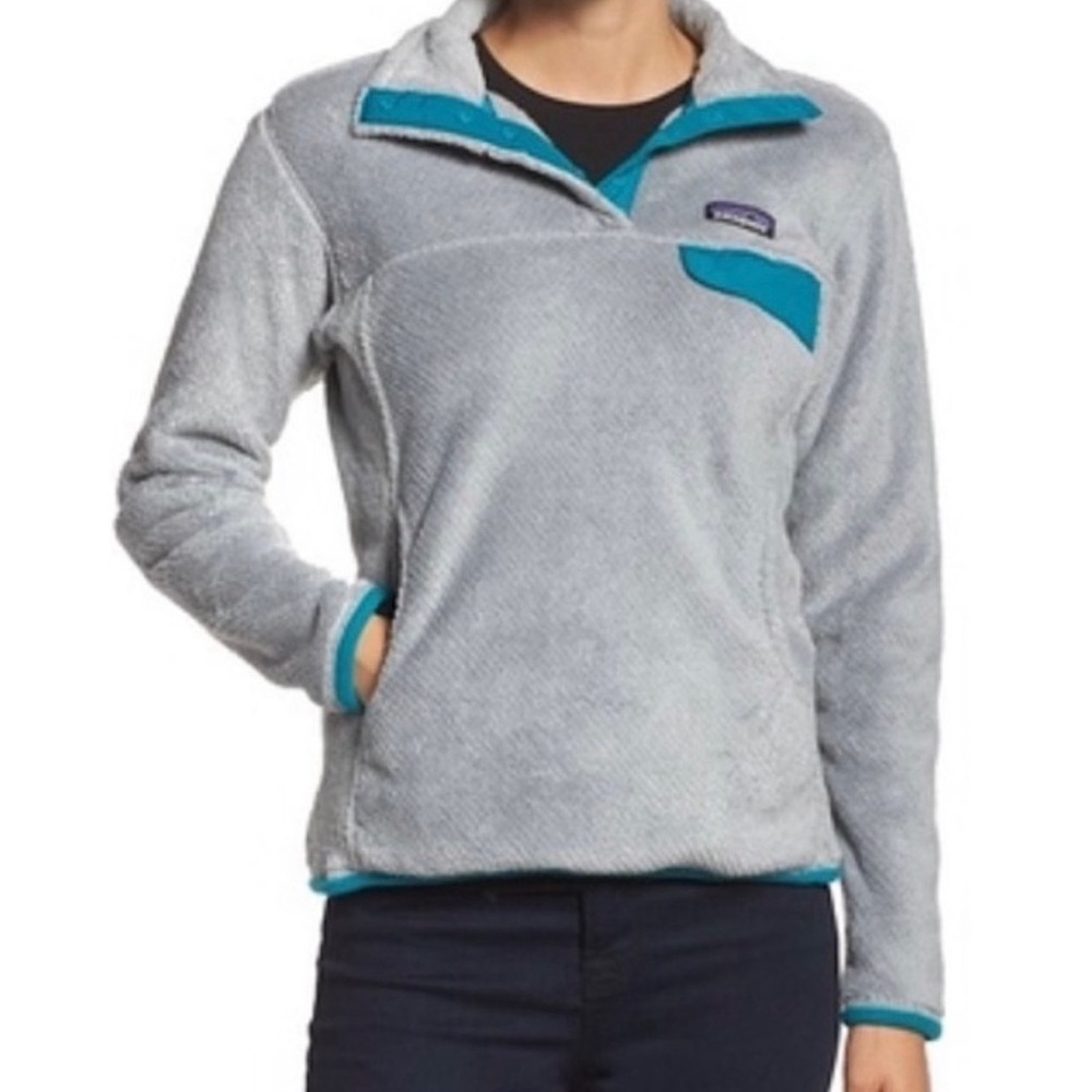 Patagonia Women's Vintage Re-Tool Snap-T Pullover Fleece Jacket Gray Teal Medium